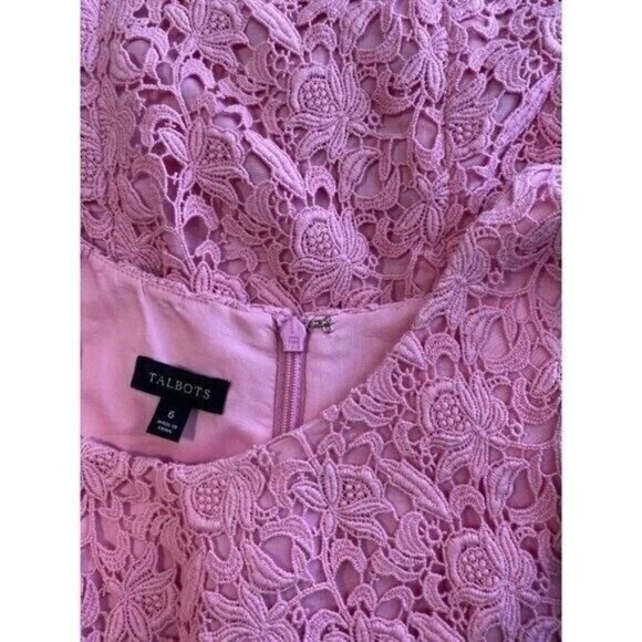 Talbot's Dress Pink 6 Small All Cotton Lace Sheath Sleeveless Classic Summer - Picture 5 of 8